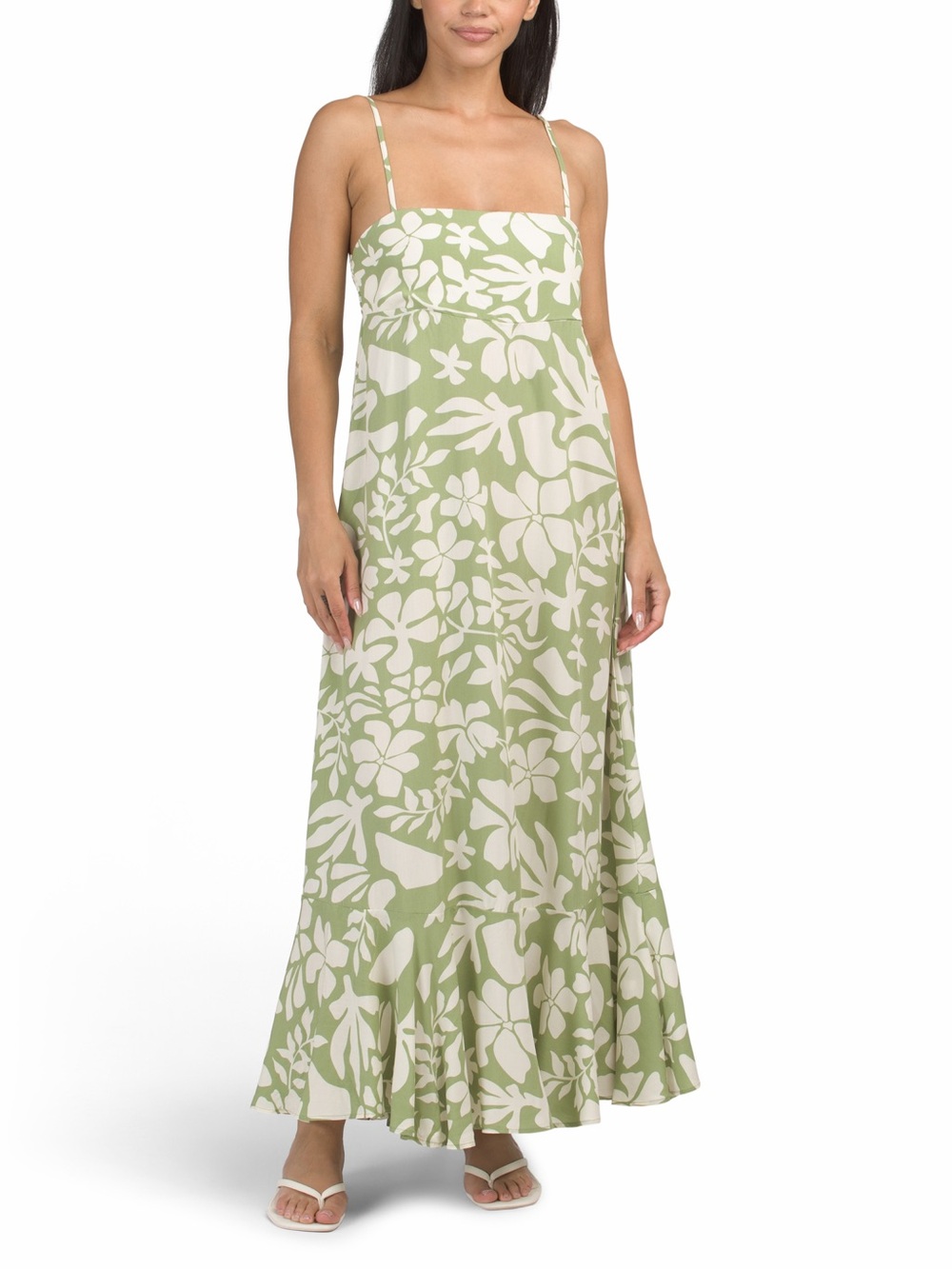 Anthropologie Paper Heart Green Sleeveless Floral MIDI Tiered Dress Size Medium